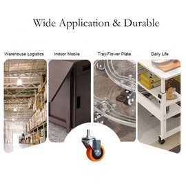 Heavy Duty Swivel Wheels, 3 Inch Yellow PVC Casters with Metric Stem M12-1.75x25mm Double Brakes Castors Safety Wheels up to 1200 Lbs/Set for Industry and Furniture Set of 4