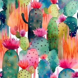 REDAMANCY Watercolor Green Cactus Pink Flowers Tropical Botanical Plants Peel and Stick Wallpaper Stick on Contact Paper Vintage Wall Paper Easy Peel Off for nightstand Drawer Cabinet Renter