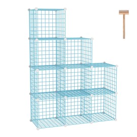 C&AHOME Wire Cube Storage, 9 - Cube Organizer Metal C Grids, Modular Shelves Units, Closet Organizer, Ideal for Home, Office, Living Room, 36.6”L x 12.4”W x 48.4”H, Blue UWCS3009B
