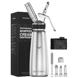 Professional Stainless Steel Whipped Cream Dispenser – 500 mL / 1 Pint, Includes 3 Decorating Nozzles, Cleaning Brush & Storage Bag – Ideal for Desserts, Coffee & Pastries (N₂O Chargers Not Included)