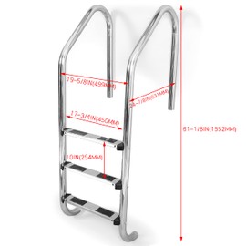 HECASA 3 Step Swimming Pool Ladder with Anti-Slip Pads for Indoor/Outdoor In-Ground Pool 304 Stainless Steel