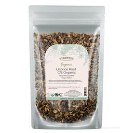 Starwest Botanicals Organic Dried Licorice Root - Herb for Loose Leaf Tea Blends, Candy, & Baked Goods, Cut & Sifted, Certified Kosher, Non-GMO - 4 oz Pouch