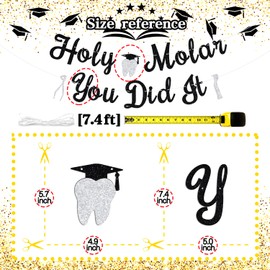 Holy Molar You Did It Banner, Hygienist Grad Bunting Sign, Hygiene Queen, Congrats RDH Dentist Graduation Party Decorations Supplies, Black Glitter
