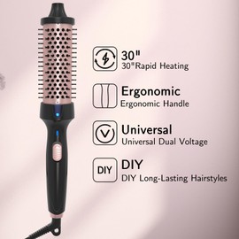 Hywestger 1.5 Inch Curling Iron Thermal Brush Double PTC Fast Heated Round Hair Curling Comb Dual Voltage Tourmaline Ionic Hair Curler Curling Iron for Long Medium Hair