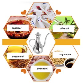 Gsycle Oil and Vinegar Dispenser Set, 350ml Oil Cruet, Olive Oil Drizzler, Stainless Steel Non Drip Olive Oil Dispenser Bottle for Kitchen