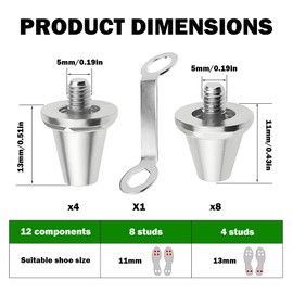 Pack of 12 Screw Studs Football Replacement Studs 2 Sizes 11 mm 13 mm with Stud Wrench Football Boot Spikes with Spanner Screw Cleats Football Boot Spikes Screw Cleats