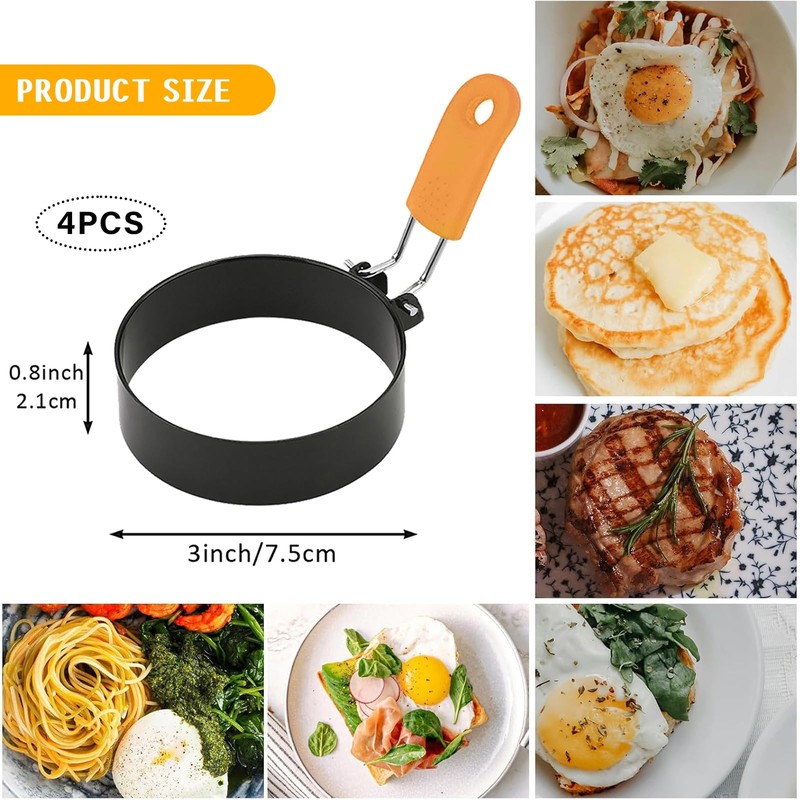 4-Pack Stainless Steel Egg Rings | Anti-Scald Folding Handle Egg
