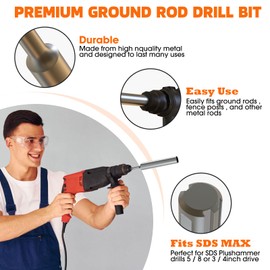 Dolenor SDS Max Ground Rod Driver, Hammer Drill Ground Rod Driver for 5/8" & 3/4" Grounding Rods - SDS-Max Rotary Hammer Drill Tool Jackhammer Attachment, SDS Ground Driver Bits