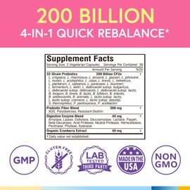 Terranics Daily Probiotics for Women, 200 Billion 32 Strains Womens Probiotics, with Cranberry, Prebiotics & Enzymes, Rebalance Vaginal Flora & pH, Delayed Release, Shelf Stable, 60 Vegan Caps
