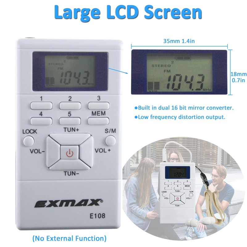 EXMAX E108 Wireless FM Radio Receiver Portable DSP Stereo Pocket