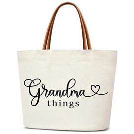 DOIUCRO Grandmother Canvas Tote Bag For Women, Grandma Things Reusable Grocery Bags Appreciation Gifts for Grandma, Birthday Gifts Aesthetic Tote Bag Shopping Bags for Work Travel -01