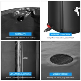Rain Barrels to Collect Rainwater from Gutter - Portable Water Storage Tank Water Barrel Rainwater Collection System Rain Catcher Include Filter Two Spigots and Overflow Kit (66 Gallon, Black)