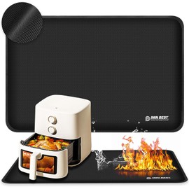 Heat Resistant Mat for Air Fryer Site, Fireproof Silicone Mat for Kitchen Countertop, Non-slip and Waterproof, Countertop Protector (Black, 17.5"L x 13.5"W)