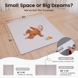 Baby Play Mat 50x50 Inches, 1-Inch Thick Foam Play Mat for Babies & Kids – Extra Soft & Durable Padded Baby Mat for Floor, Non-Slip Crawling Mat for Playpen, Tummy Time, Yoga & Playroom - Light Grey