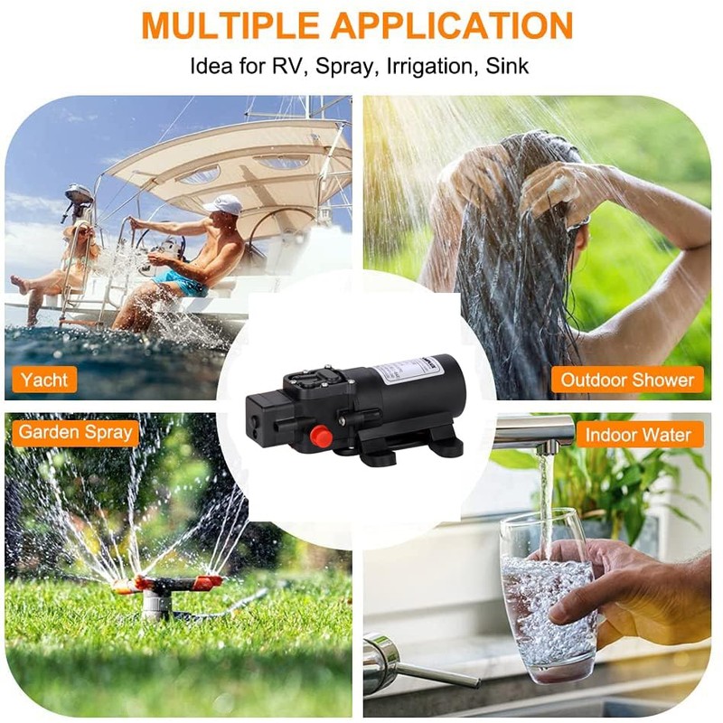CAMPLUX 12V DC Water Pump, 1.2 GPM Pressure Diaphragm Pump