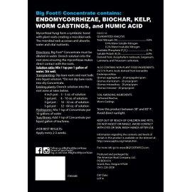 Big Foot Organic Mycorrhizal Fungi Water-in Concentrate. 4 Species Endo Mycorrhizae Inoculant for Plant Root Growth. 1 TSP per Gallon of Solution. Biochar, Worm Castings, Micronutrients (8 oz)