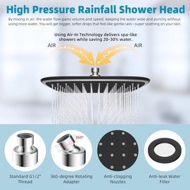 Cabezal de ducha de lluvia con brazo de extensión de cabezal de ducha de 12 pulgadas, cabezal de ducha fijo, cabezal de ducha de metal de 10 pulgadas, altura ajustable, ángulo de instalación de 1