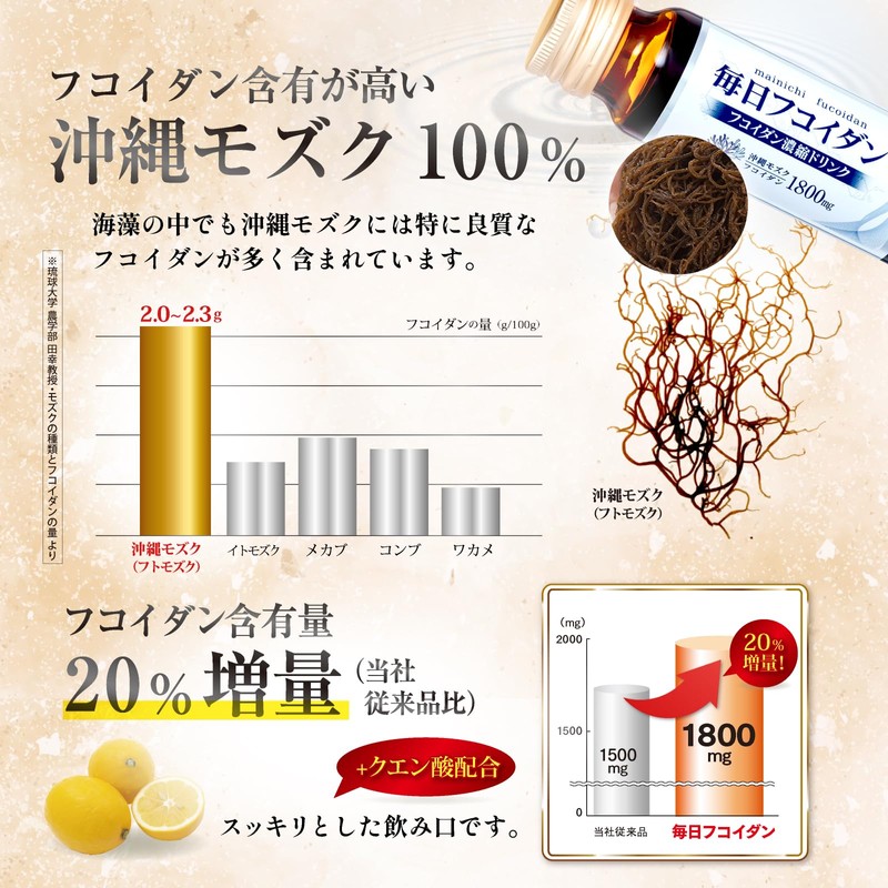 毎日フコイダン ドリンク サンプル2本 健康増進 体力サポート 体内環境を整える 1本50m/高分子フコイダン 1800mg 高含有 沖縄モズク