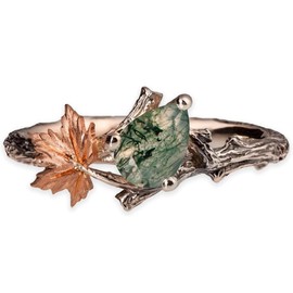 Luyona Natural Moss Agate Ring for Women 925 Sterling Silver Green Agate Ring Promise Ring with Vine Leaf Ring Engagement Wedding Jewelry Gift for Women Free Engraving, 7.5, BASE, Agate