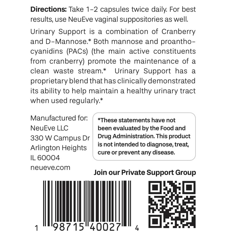 NeuEve Urinary Support Cranberry and D Mannose Supplements for Urinary