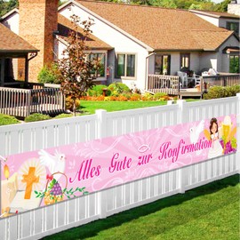 DPKOW Pink Happy Confirmation Banner Decoration for Girls, Girls Confirmation Garden Outdoor Decoration, Girls Confirmation Wall Table Background Decoration, 230 x 30 cm