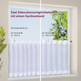 Mina Net Curtain Width 205 x Height 50 cm Modern Semi-Transparent Bistro Curtain White