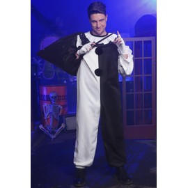 Mainfini 3 Pcs Haunted House Creepy Clown Costume Jumpsuit with Gloves and Metallic Horn Ideal for Costume Parties XXL