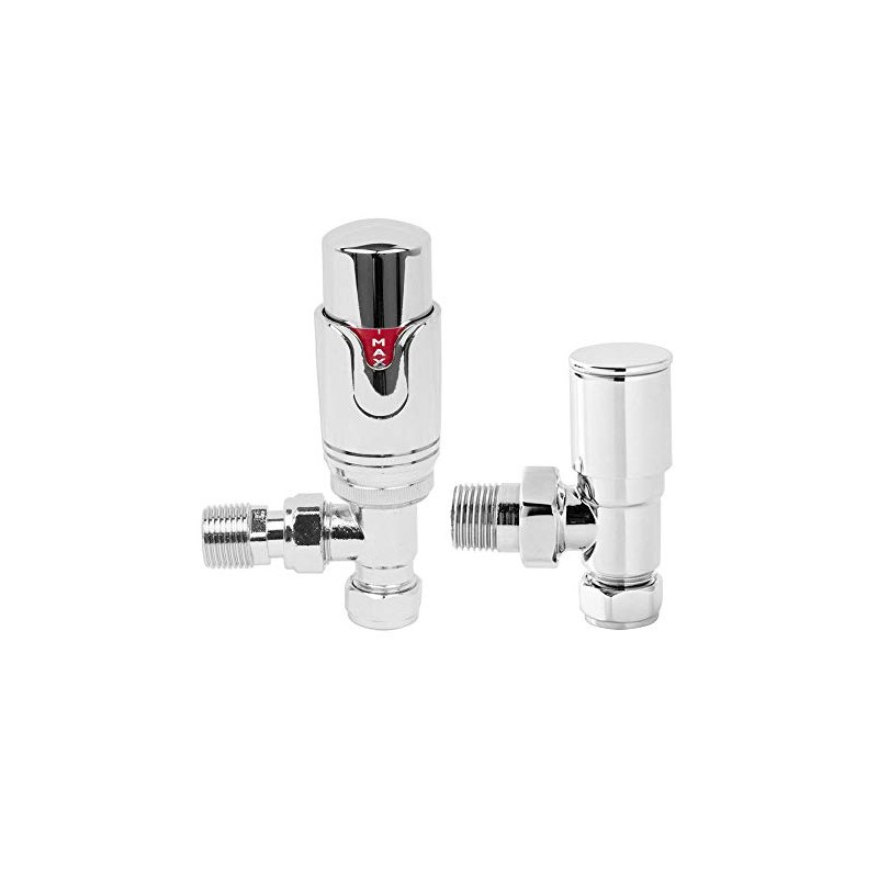 NRG Designer 15mm Chrome Angled TRV Thermostatic Radiator Valves Central