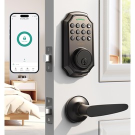 Keyless Entry Door Lock with 2 Handle Set - Smart Electronic Keypad by App - 100 User Codes & One-Time Passcode - Front Door Lock Set - Auto-Lock Front Door - Easy Install