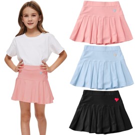 SIAEYINFY Girl Skorts Skirt Kids Casual Stretch Waist Skater Skirt Athletic Uniform Skorts (US, Age, 6 Years, Black+Pink+Blue)
