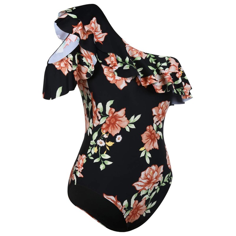 Hilor Women's One Piece Swimsuits One Shoulder Asymmetric Swimwear Ruffled