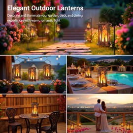 KOOPER Taller Solar Lanterns Outdoor Waterproof Hanging Solar Lantern Lights, 2Pack Upgraded Flickering Flame Lanterns Decorative Outdoor, Battery & Solar Powered lantern for Garden Yard Decor, Bronze