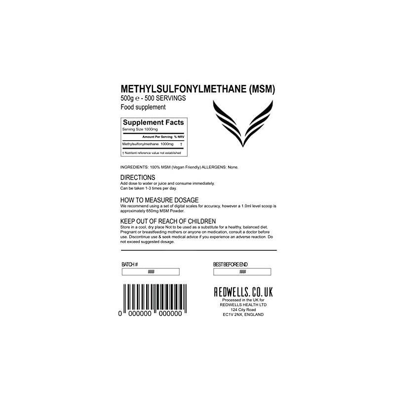 MSM Powder REDWELLS Crystalline Methyl Sulfonyl Methane GMO Free -