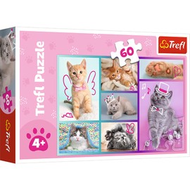 Trefl 17373 60 Elements Colourful Puzzles with Animals, Cats, Collage, Creative Entertainment, Fun for Children from 4 Years, Children's Puzzle, Cute Kittens