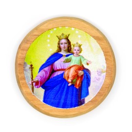 Mary Help of Christians, Catholic Icon Fridge Magnet, Olive Wood Religious Inspirational Faith Magnets from Israel, Home, Kitchen, & Office, Holy Land Souvenirs & Gifts