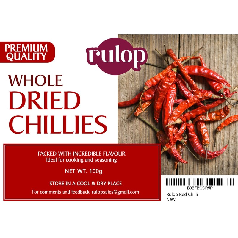 Rulop Whole Dried Red Chilli 100g, Premium Quality, Resealable Pouch