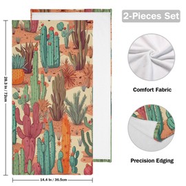 YOCIBIUT Western Desert Cactus Hand Towels for Bathroom Set of 2,Absorbent Microfiber Tropical Green Orange Succulent Kitchen Towels 14"x28",Decorative Bathroom Towels for Bath,Face,Guest,Hair,Shower