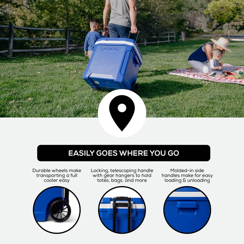 Igloo 28 Qt Blue Wheeled Cooler with Locking Telescoping Handle