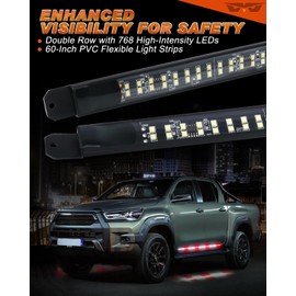 LUMENIX 2PCS 60 Inch Emergency Strobe Lights Strip LED Running Board Flexible Flashing Warning Firefighter Light Bar w/Wireless Remote for First Responder Vehicles Fire Trucks Pickups - White Red