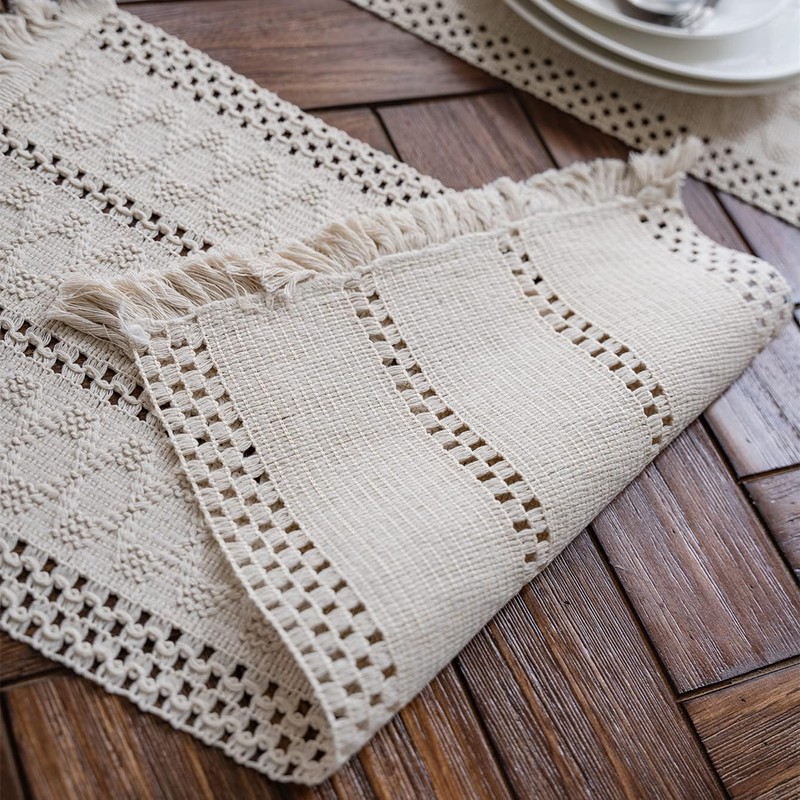 Alynsehom Macrame Table Runner Cream Beige Boho Table Runner with