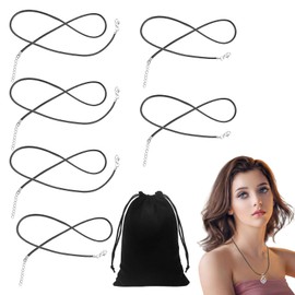Black Necklace Cord 6 Pcs Black Cord Necklace Leather Necklace Cord With Clasp 2mm Rope Necklace With a Velvet Bag Leather Cord Necklace for Diy Necklace Jewellery (50cm, 60cm)