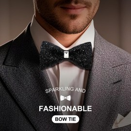 LHXzizizi Rhinestone Bow Tie for Men, Sparkling Sequin Mens Bow Tie Adjustable Pre-Tied Bowtie for Wedding Party School (Dark black)