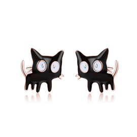 SLUYNZ Sterling Silver Small Cat Stud Earrings for Women Black Cat Earrings Stud Earrings Small Kitten Earrings Cat Gift for Cat Lovers, Small, Sterling Silver, No Gemstone