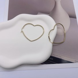 Hoop Earrings for Women, Fashion Jewelry Statement Large Geometric Heart Hoop Earrings, 14k Gold Plated Heart Hoop Earrings for Womens, Sweet Love Heart Earrings (Gold)