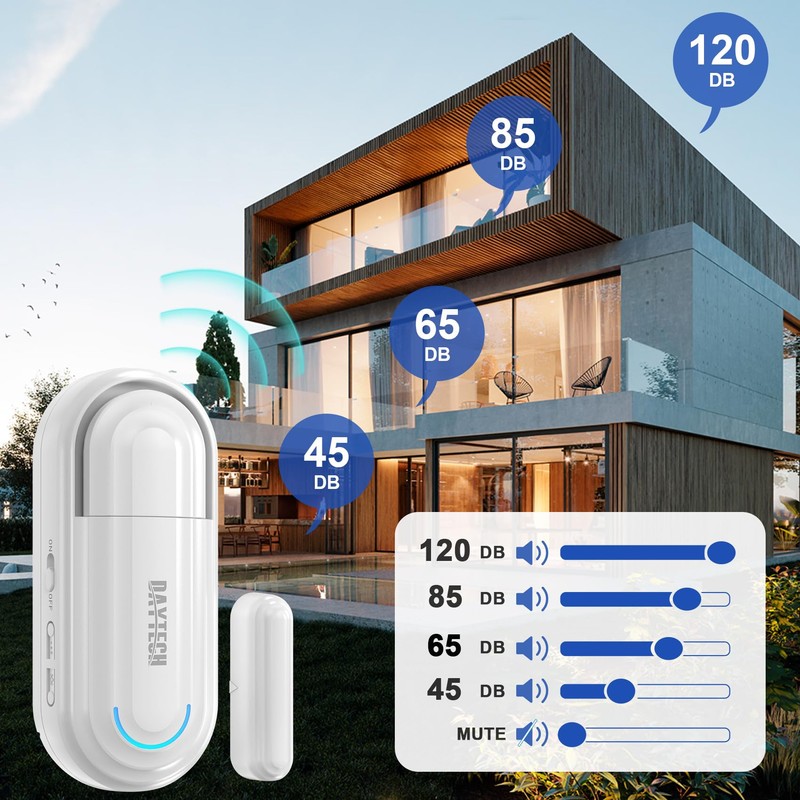 DAYTECH Door Alarm with Remote, 0-120dB Door Alarm Sensor When