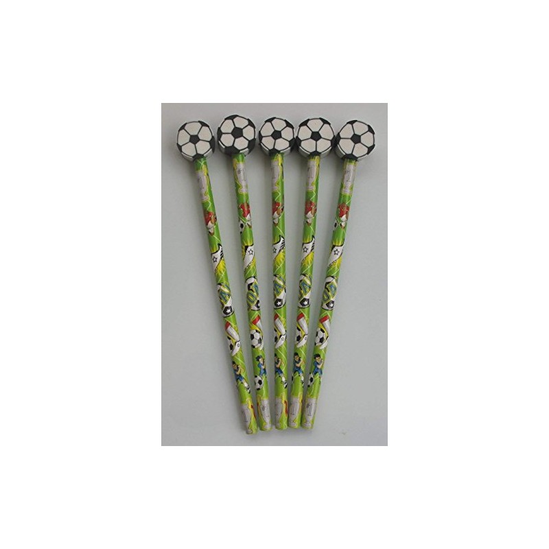 6 Football Pencils & Erasers (Boys Party Bag Fillers)