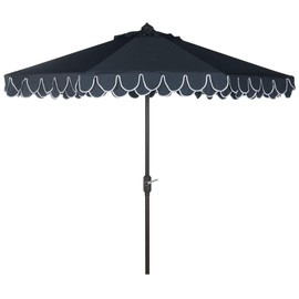 Safavieh PAT8006A Outdoor Collection Elegant Valance Auto Tilt Umbrella, 9', Navy/White