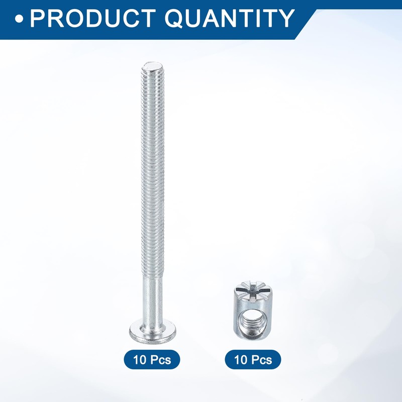 sourcing map 10Pcs Bed Frame Bolts, M6 x 75mm Hex