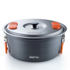 GSI Outdoors Halulite Aluminum Pot, 2L Lightweight Hard Anodized Aluminum Camp & Backpacking Cookware with Lid & Folding Handle