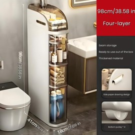 UFORU Ultra-thin bathroom locker, waterproof narrow bathroom locker, floor cabinet with wheels and toilet paper holder, suitable for small space, living room, bathroom, bedroom 2/3/4 floors - size: 4 floors